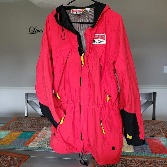 Vintage Marlboro Jacket 90s Adverture Team Red Windbreaker Patch L - Picture 4 of 9